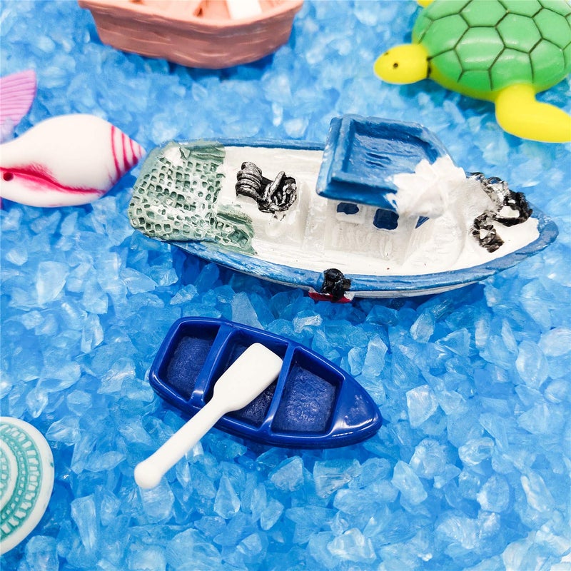 BLLREMIPSUR 21 Pieces Miniature Garden Accessories, Blue Sand and Miniature Mermaid Dolphin Boat Steamship Figurines Decorations, Micro Beach Ocean Seaside Scene DIY Decor Kit - Image 3